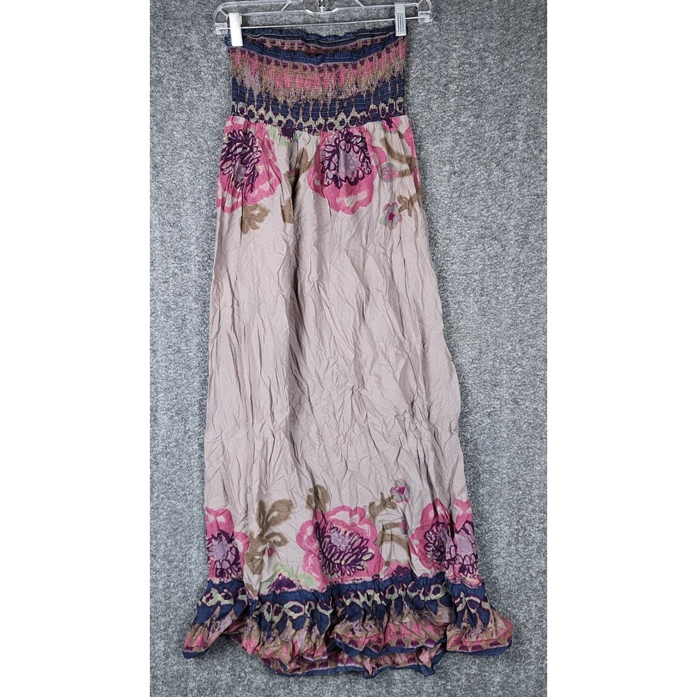 Charlotte Russe Maxi Dress Womens M DQQ182 Pink Floral Smocked Strapless EUC